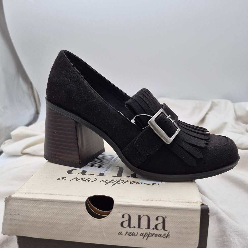 NEW a.n.a Faxon square-toe block-heel loafer in black women's Size 6